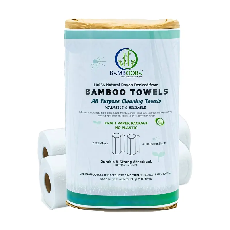 Bamboora Reusable Bamboo Kitchen Towels – 2-Roll Pack